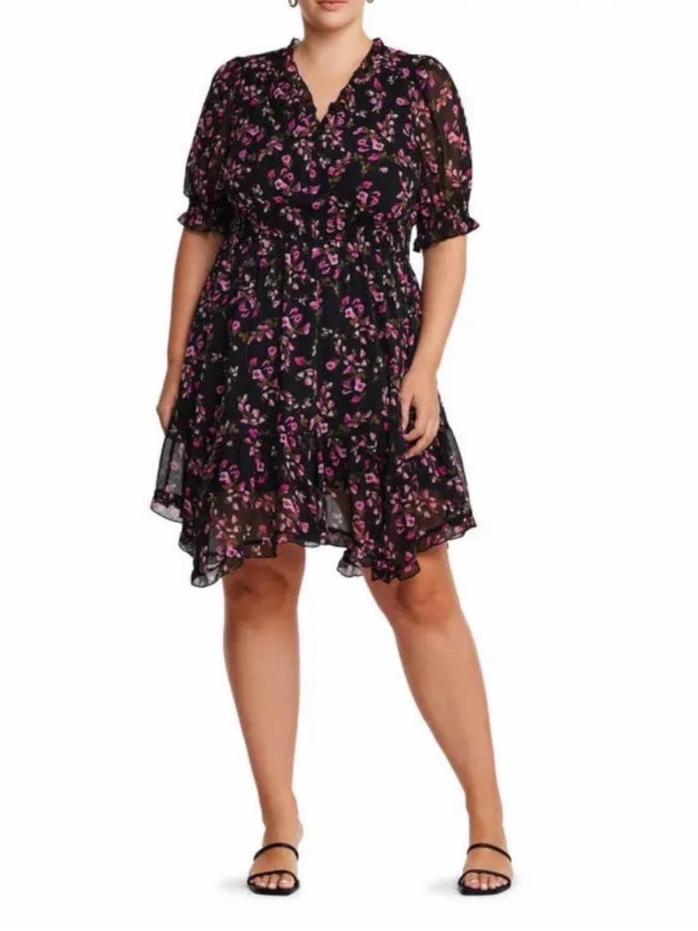 NWT Estelle Plus Size Tulip Garden Floral Print Dress. Mini